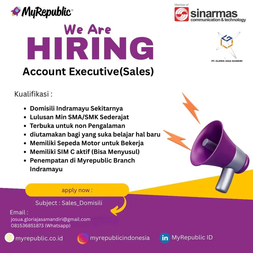 DIBUTUHKAN SEGERA KARYAWAN SALES MYREPUBLIC