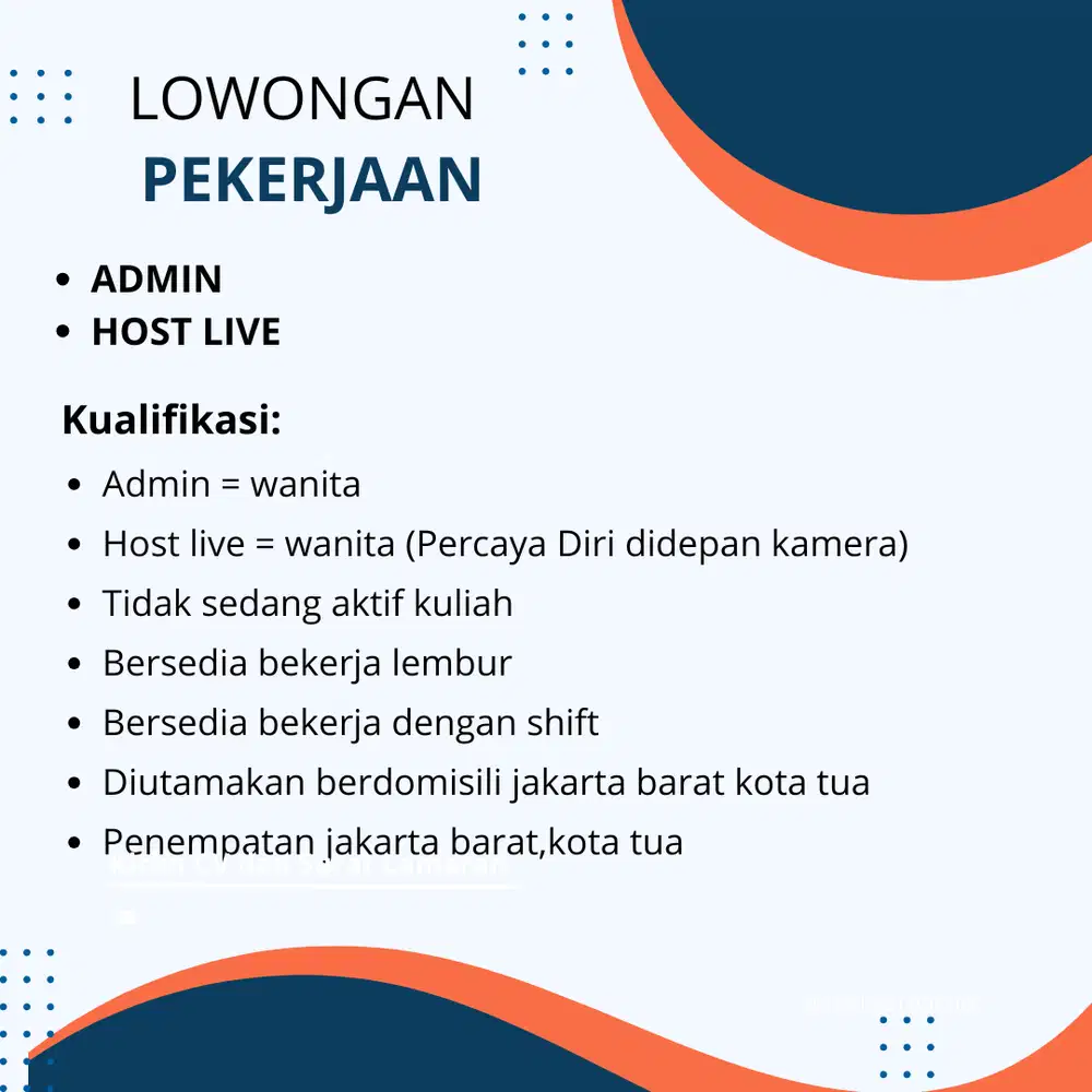 DIBUKA LOWONGAN ADMIN DAN HOST LIVE DI UATAMAKAN DEKAT KOTA TUA