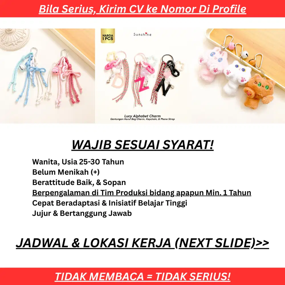 LOWONGAN DIBUTUHKAN SEGERA! TIM PRODUKSI WANITA USIA 25-30 TAHUN!