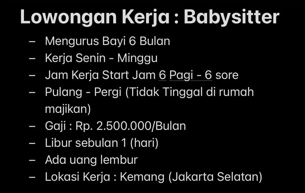 Lowongan Kerja Babysitter - Dibutuhkan Segera