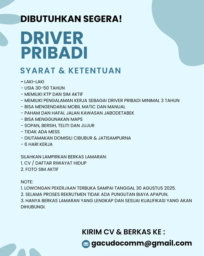LOWONGAN KERJA DRIVER