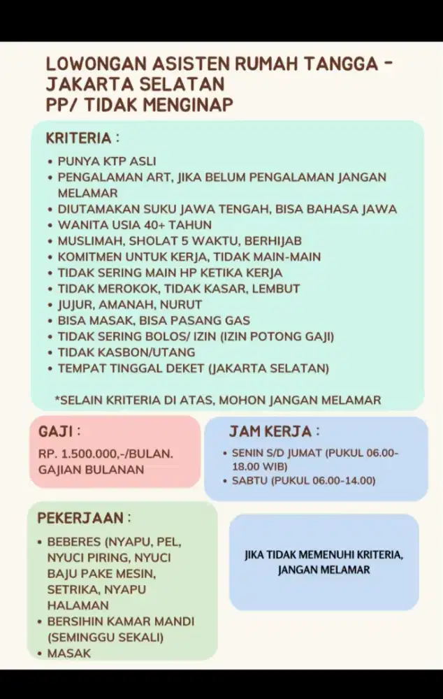 LOWONGAN ART PP/TIDAK NGINAP-JAKARTA SELATAN