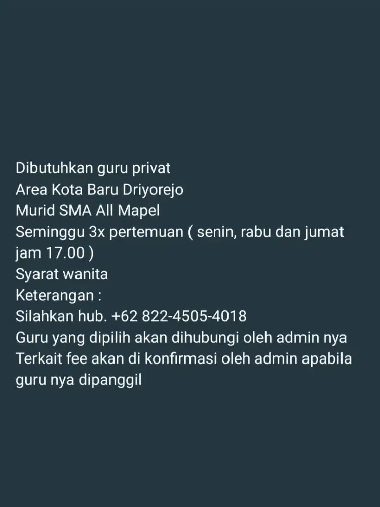 Lowongan kerja Tutor privat