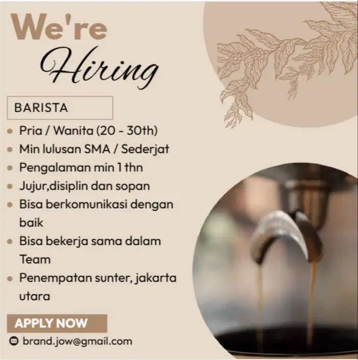 Loker Barista Sunter Kelapa gading