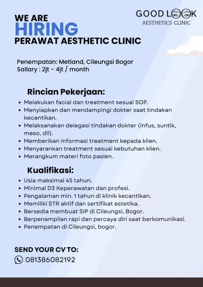 Lowongan kerja perawat klinik kecantikan