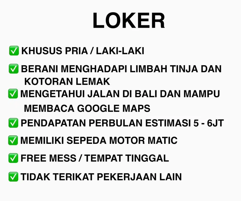 Lowongan Pekerjaan LOKER Dicari pekerja untuk bekerja di Denpasar Bali