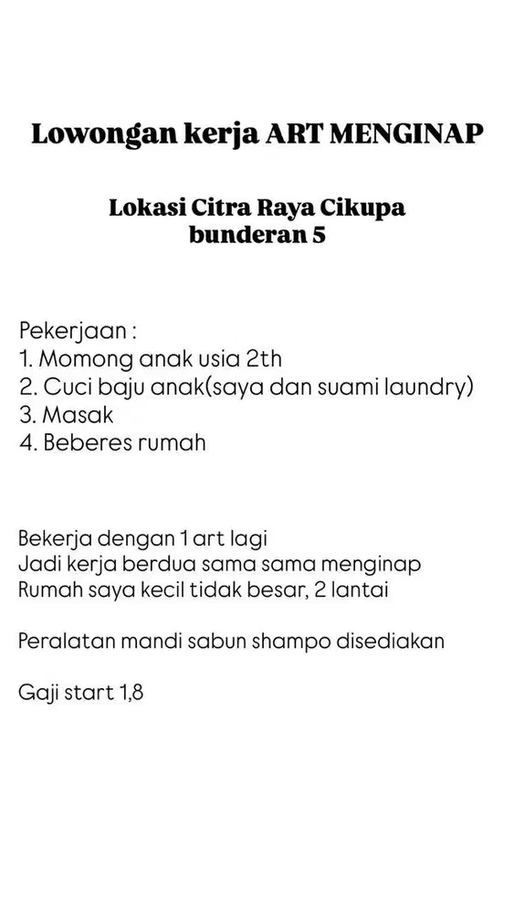 Lowongan Kerja ART MENGINAP