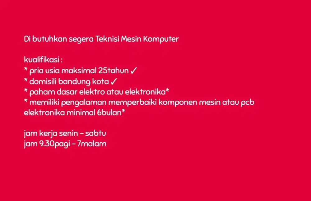 Di BUTUHKAN SEGERAN TEKNISI KOMPUTER