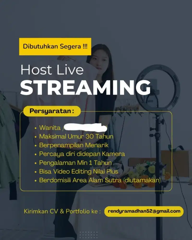 Dibutuhkan HOST LIVE JUALAN BAJU CEWEK