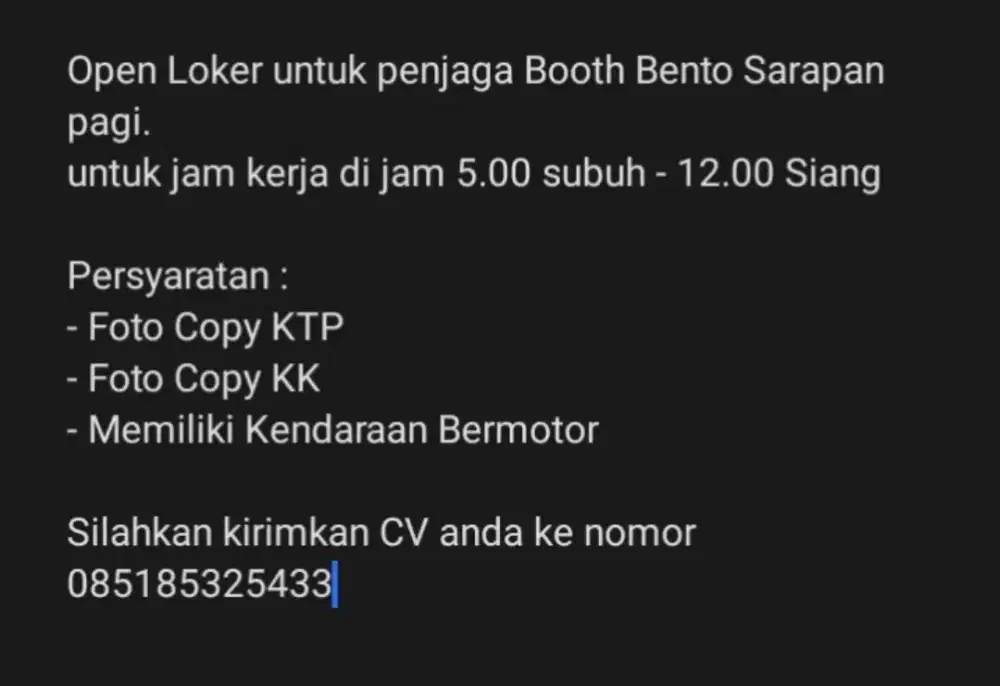 Loker Penjaga Booth Sarapan Pagi