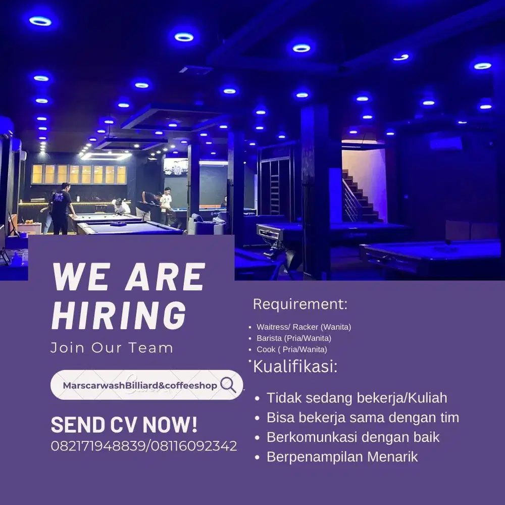 Loker cook, waiters/racker, barista