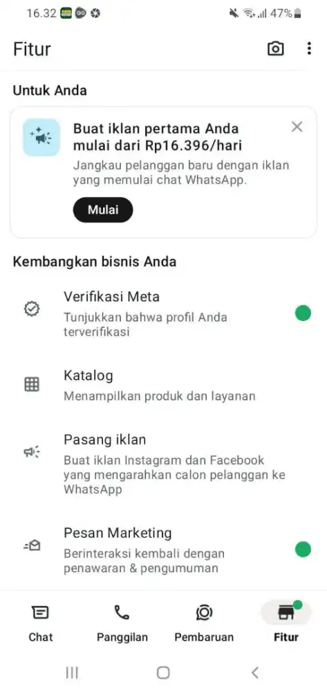 Dicari watshapp bisnis yang ada tulisan pesan marketing nya