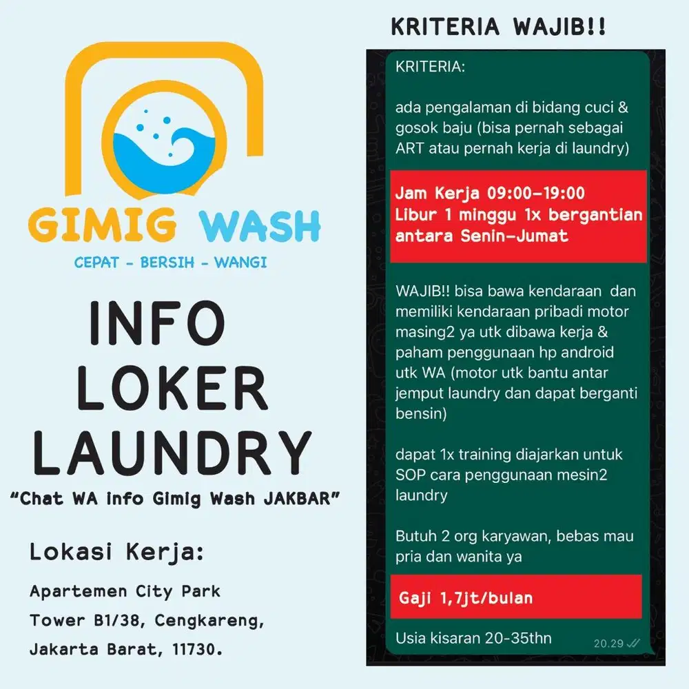 Lowongan Kerja Laundry Kiloan Cengkareng Jakarta Barat