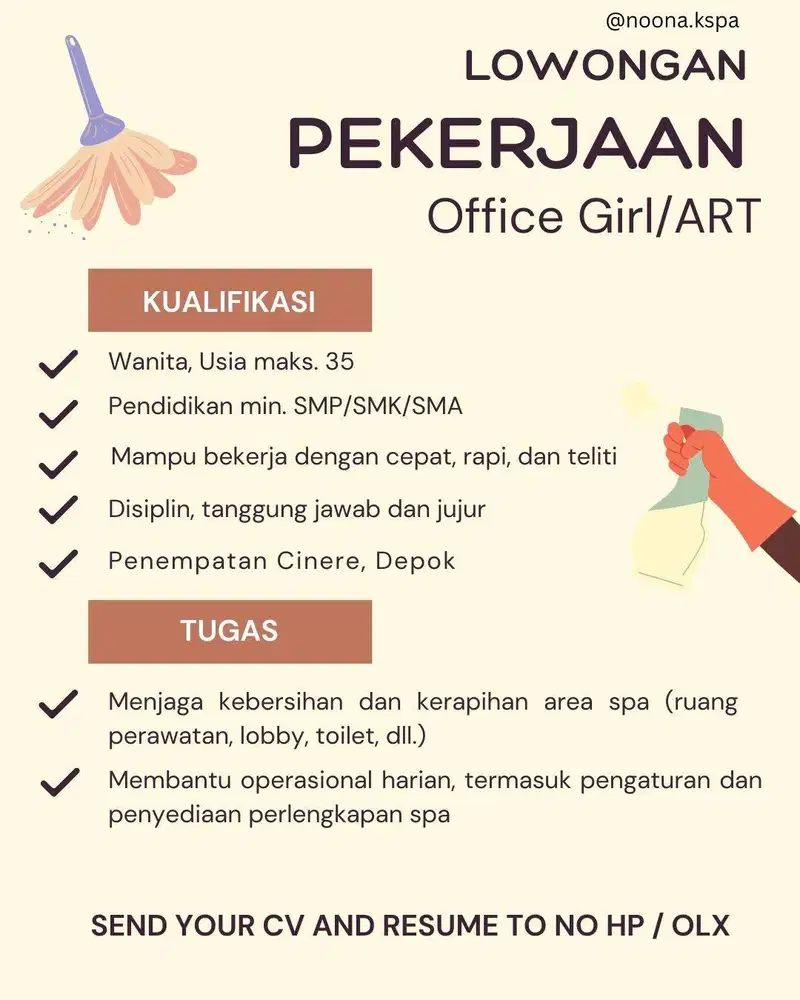 Dibutuhkan OB Wanita / ART