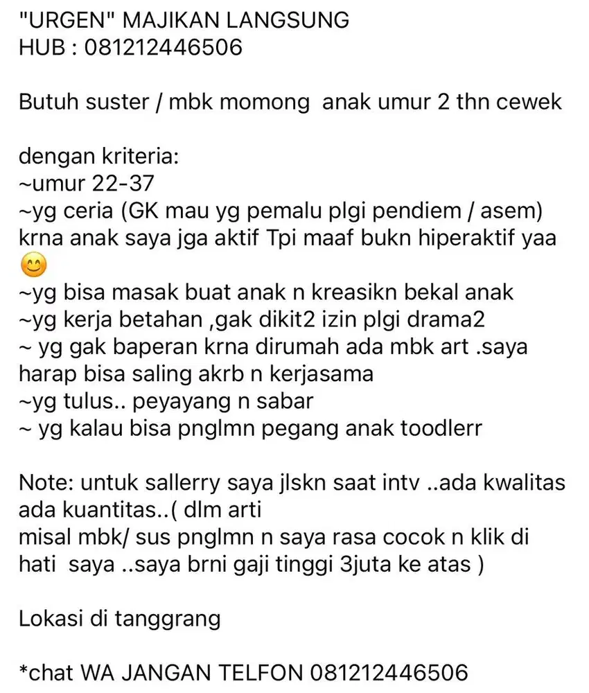 JOB BABY SITTER / MBA MOMONG