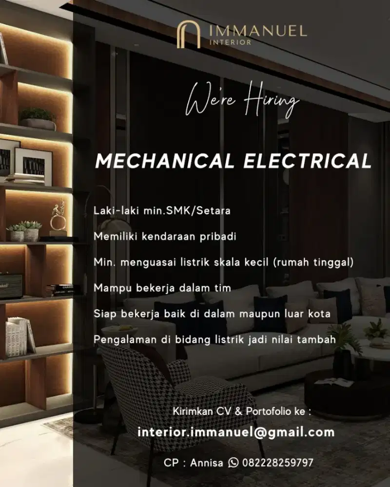 Dicari tukang / teknisi listrik bangunan