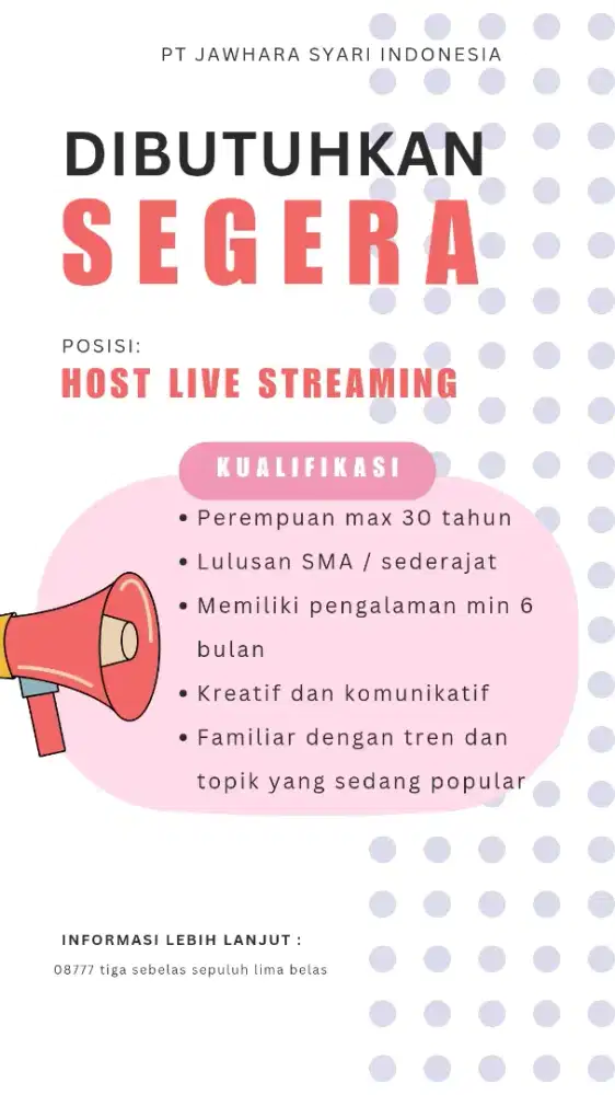 Lowongan Kerja Host Live Streaming