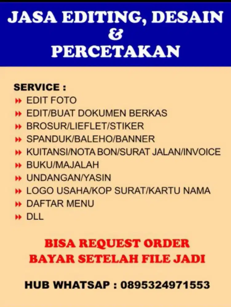 Menerima Jasa Percetakan l Desain l Editing l Setting