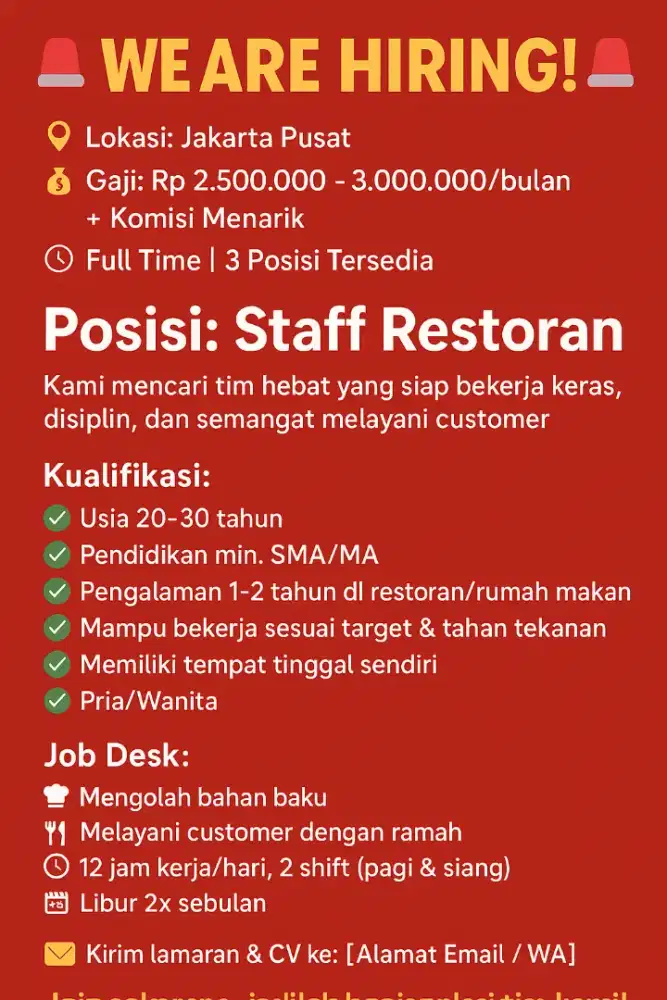 Dibutuhkan staff resto