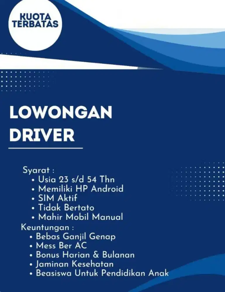 Butuh driver online untuk bawa unit baru