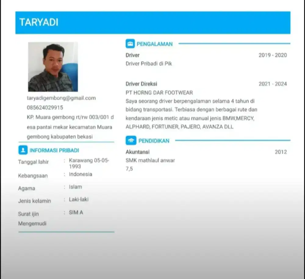 Saya ingin menjadi Supir pribadi kantor/perusahaan