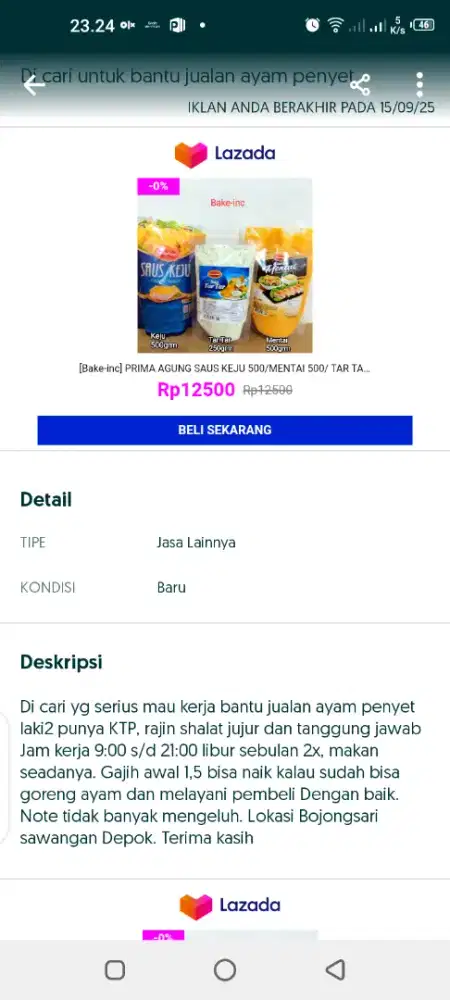 Cari yg mau bantu jualan ayam goreng