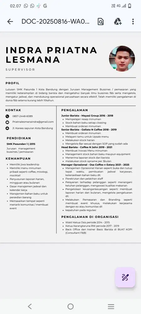 Info lowongan pekerjaan