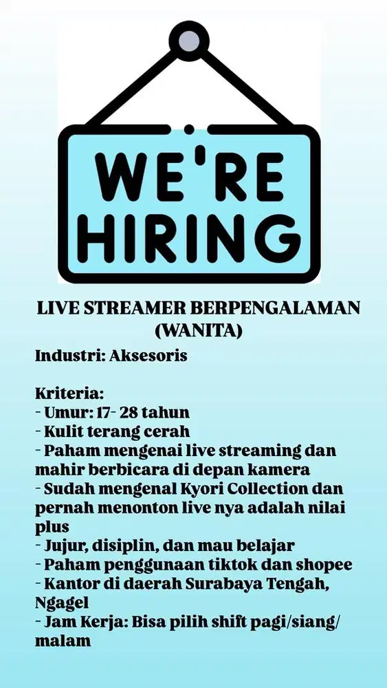 LOWONGAN KERJA LIVE STREAMER WANITA