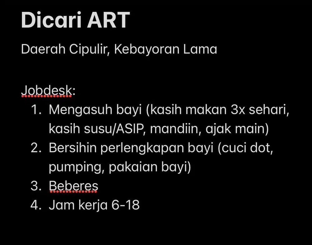 Dicari ART Momong Bayi