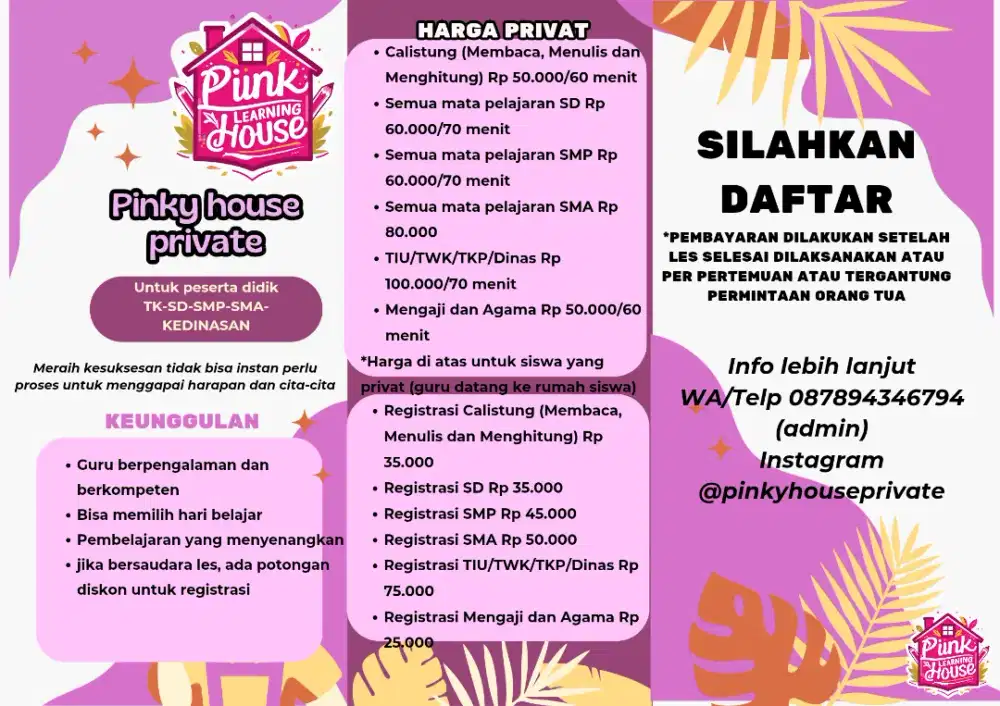 Yang mau gabung privat les mapel dan bahasa inggris