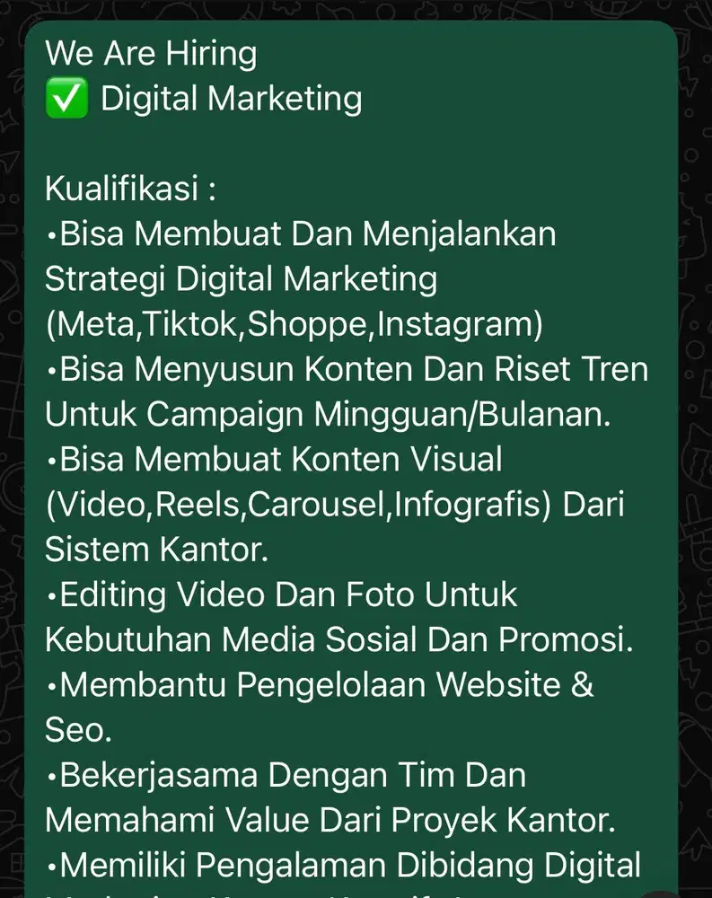 Dibutuhkan Admin Digital Marketing