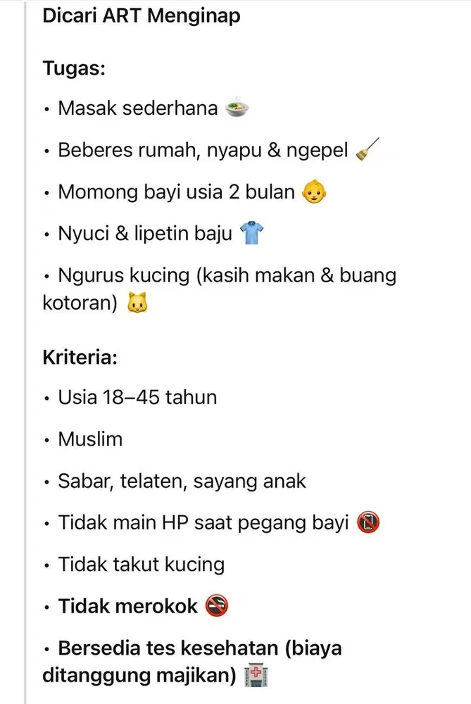 Dicari ART (Menginap)
