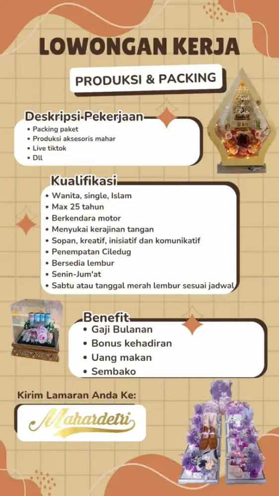 Produksi Mahar pernikahan, packing paket marketplace, Live tiktok