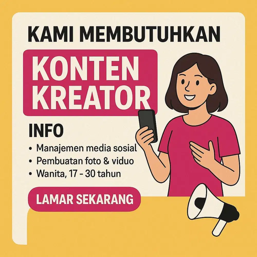 Lowongan kerja talent konten kreator / sosial media tiktok instagram
