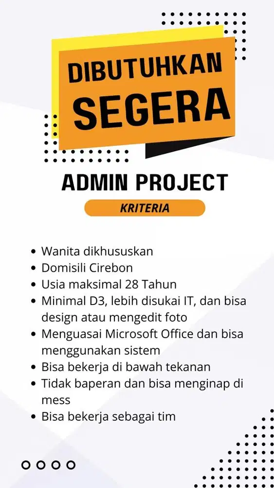 Dicari Admin Perempuan