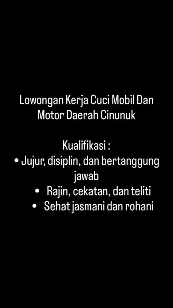 DICARI OPERATOR CUCI MOBIL DAN MOTOR