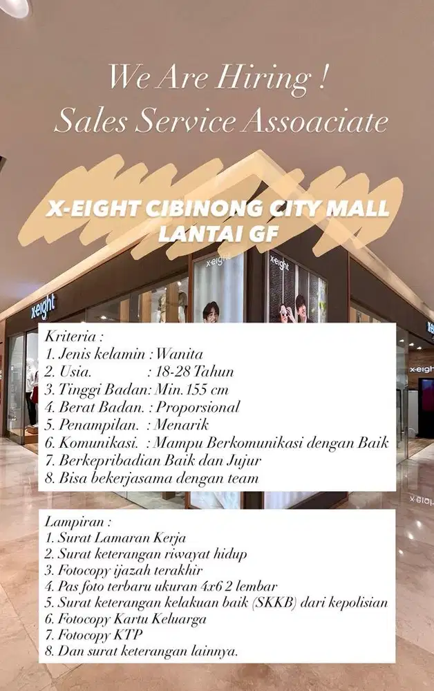 LOKER UNTUK WANITA DI TOKO X EIGHT CCM