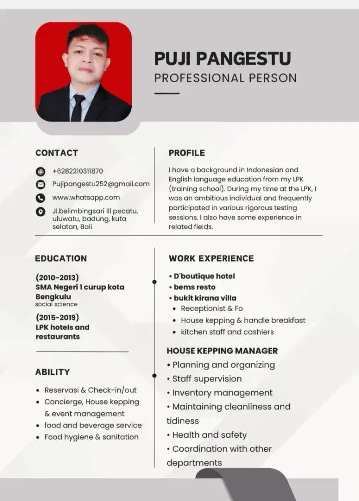 House kepping, house kepping manager, reception and front office