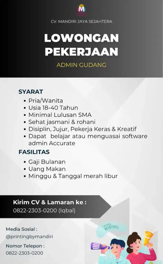 DIBUTUHKAN ADMIN GUDANG