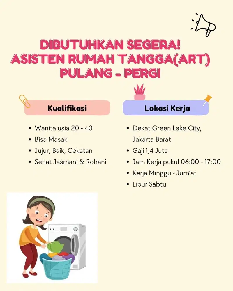 DIBUTUHKAN ART PULANG PERGI