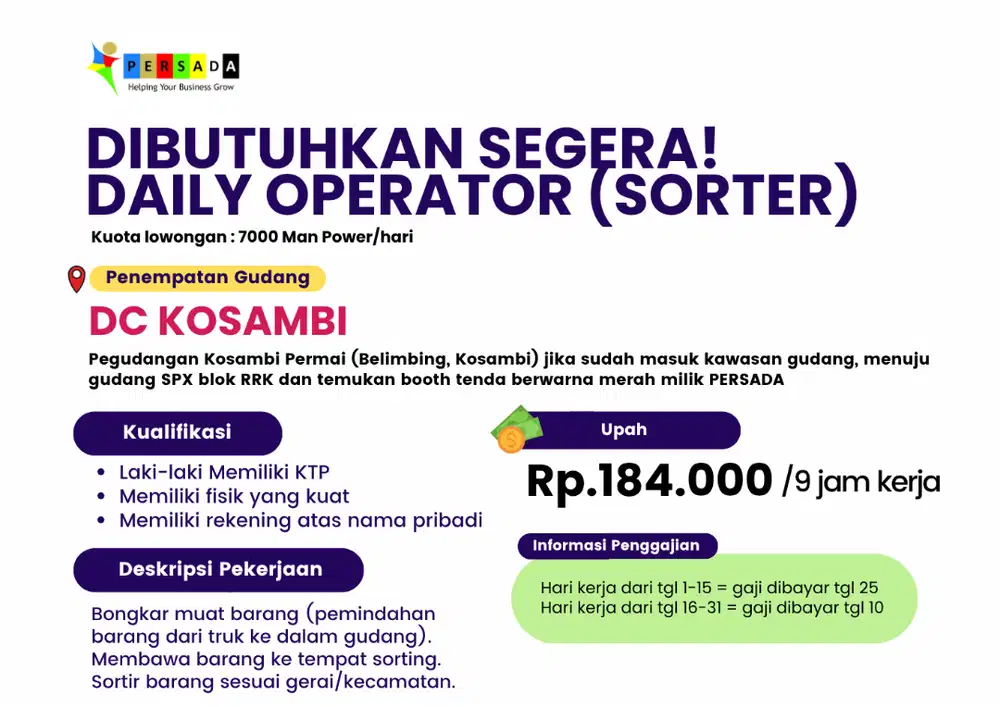 DAILY WORKERS SORTIR GUDANG KOSAMBI