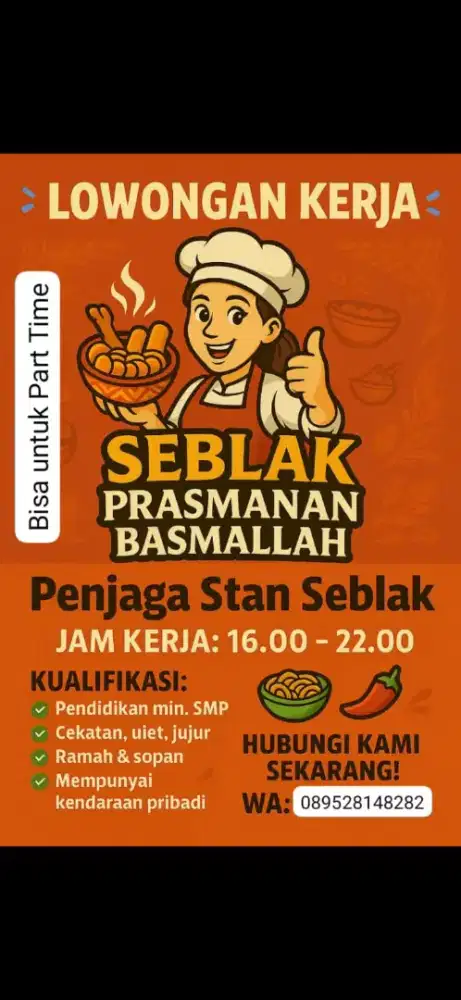 Loker Penjaga Stand Seblak
