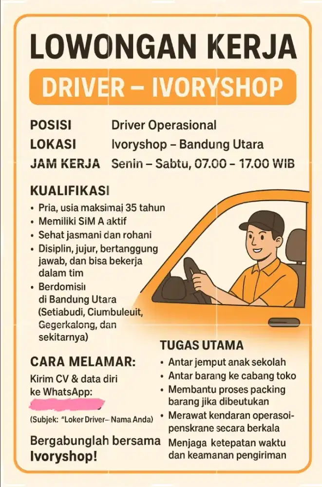 Supir antar jemput anak dan online shop