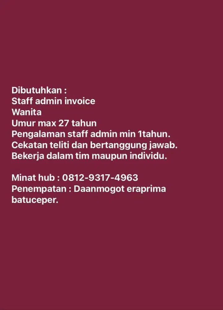 Staff admin invoice