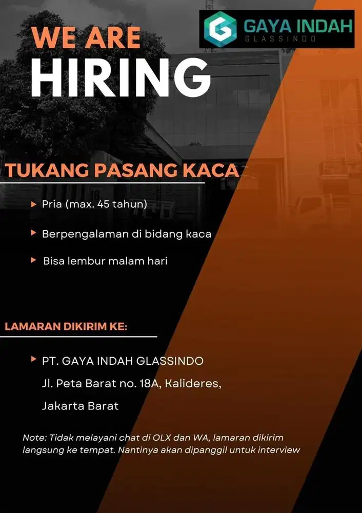 Dibutuhkan Tukang Pasang kaca dan aluminium