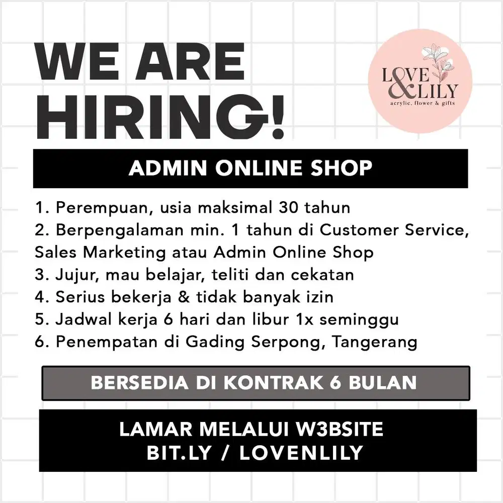 Lowongan Admin Online Shop Customer Service Olshop CS Florist Toko