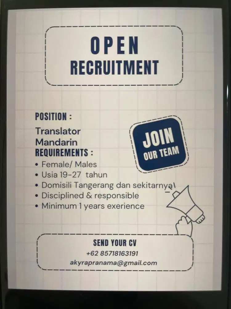 Di butuhkan penerjemah mandarin