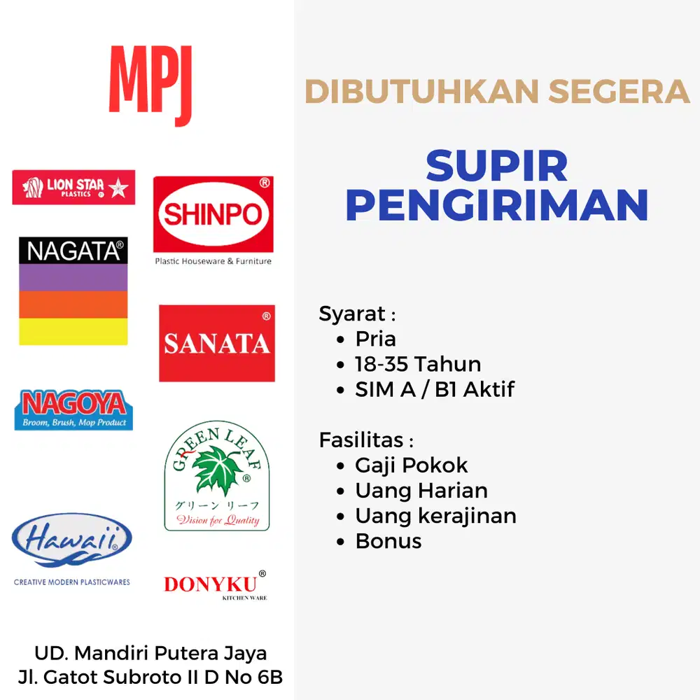 DIBUTUHKAN SUPIR PENGIRIMAN BARANG