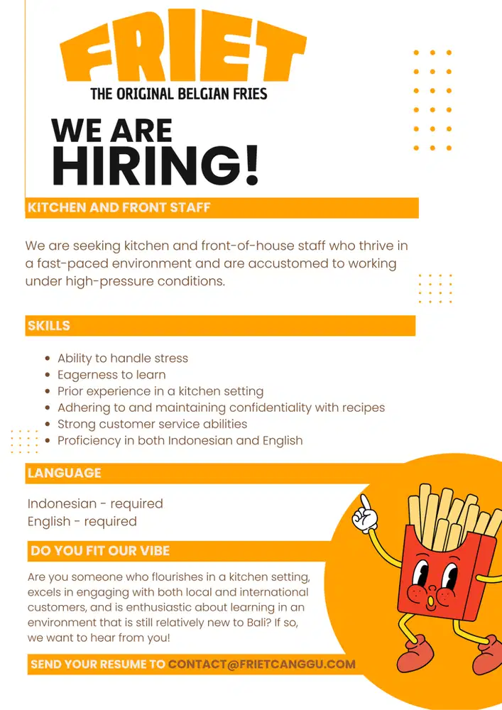 Looking for kitchen and front staff for new restaurant in Canggu