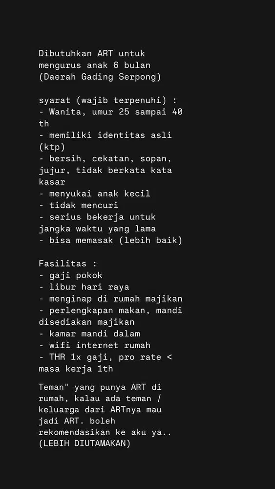 Loker urus anak 8 bulan